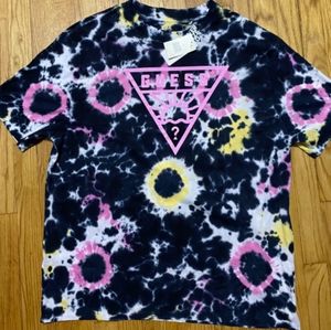 Guess Los Angeles￼ Men's Oversized Jet black multi color dye wash T-shirt Sz XL